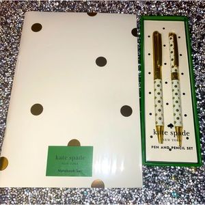 Kate Spade Black Dot Triple Notebook Set & Gold Dot Pen & Pencil Set